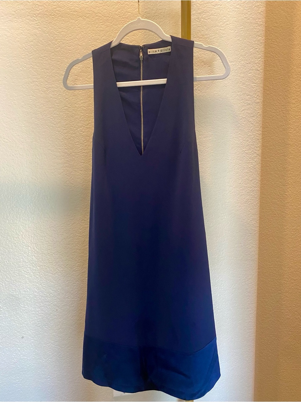 Alice + Olivia Navy Deep V Mini Dress